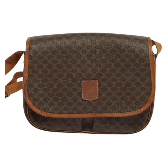 Authentic CELINE Macadam Canvas Shoulder Bag PVC Leather Brown Gold - Picture 5 of 16